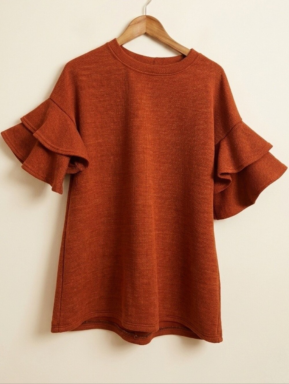 She + Sky Ruffle Short Sleeve Top - Rust - Picture 2 of 4